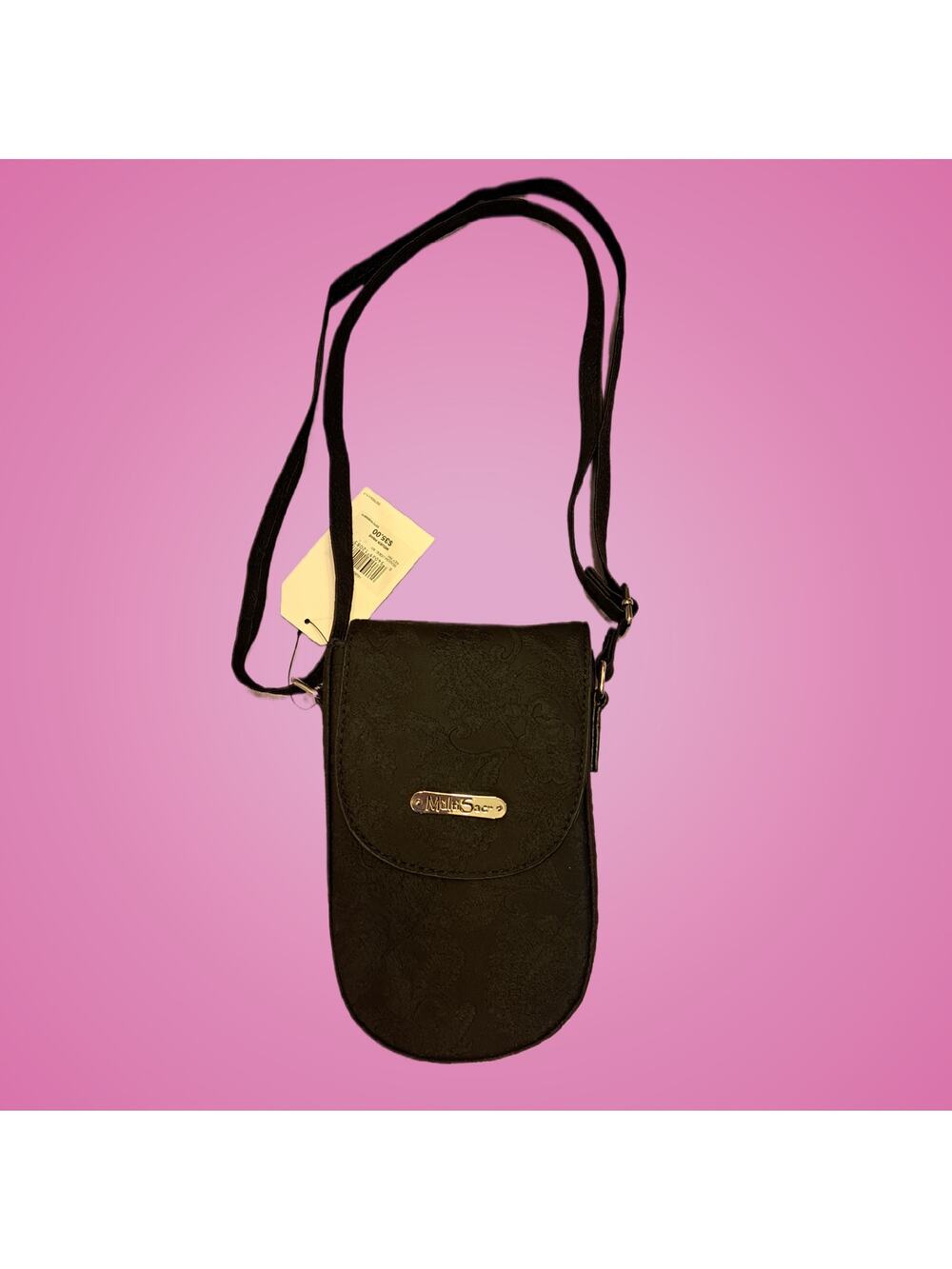 Womens Multisac Small Black Floral Crossbody Bag with Snap Closure